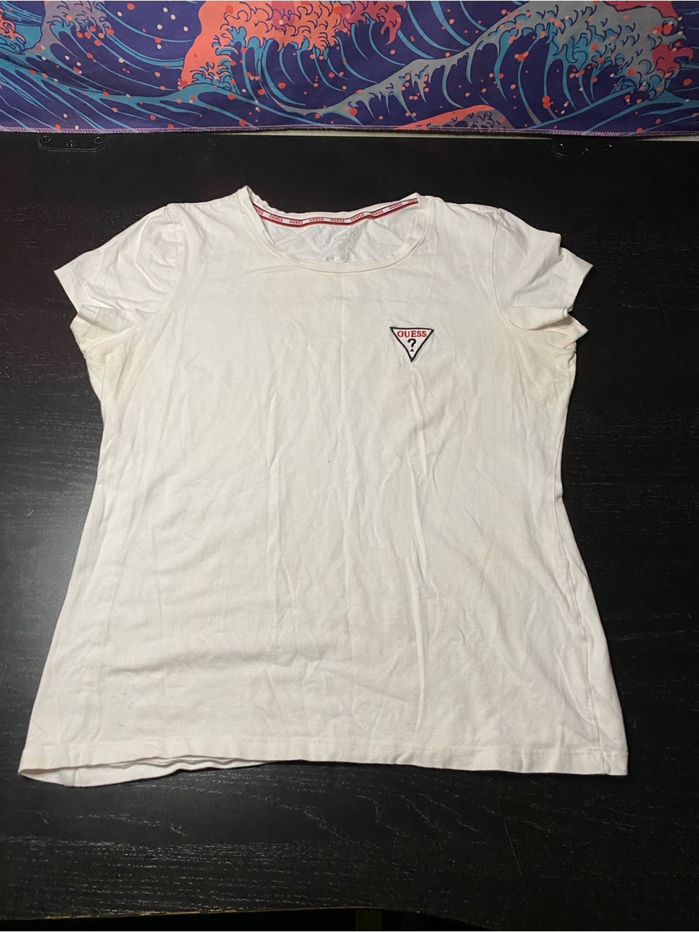 Guess White Short Sleeve Logo Tee with Red Trim